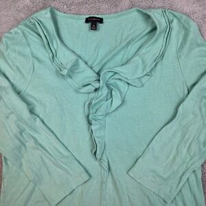 Talbots Ruffle V-Neck Top Womens Sz M 3/4 Sleeve Cotton Modal Knit Mint Green